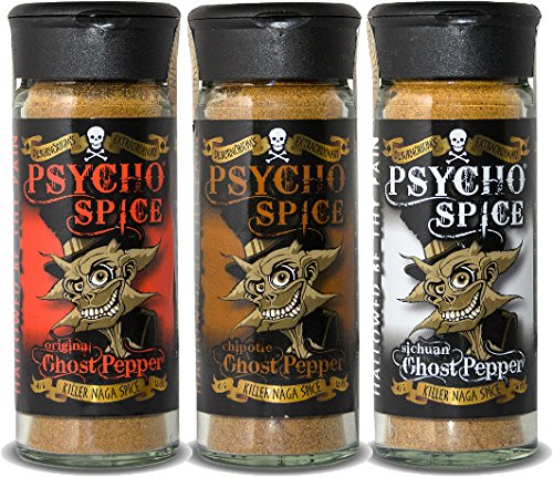 Psycho Spice Combo - 1 x Original Ghost Pepper, 1 x Chipotle Ghost Pepper, 1 x Sichuan Ghost Pepper von Psycho Juice