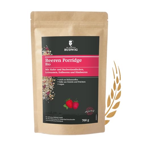 Dr. Budwig® Bio Beeren Porridge ohne Zucker (700g) | Veganes Beeren Porridge aus Bio Haferflocken glutenfrei, Buchweizen Bio & Leinsamen Bio | Glutenfreie Haferflocken Bio | Protein Müsli ohne Zucker von Dr. Johanna Budwig