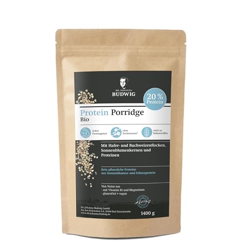 Dr. Budwig® Bio Protein Porridge ohne Zucker (1400g) | Veganes Porridge aus Bio Haferflocken glutenfrei, Buchweizen Bio & Leinsamen Bio | Glutenfreie Haferflocken Bio | Protein Müsli ohne Zucker von Dr. Johanna Budwig