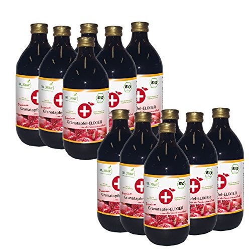 Bio Granatapfel Elixier 12x500ml, Direktsaft aus reifen Granatapfelfrüchten, unverfälscht, ohne Zucker oder andere Zusätze. Deutsche Herstellung von Dr. Jokar