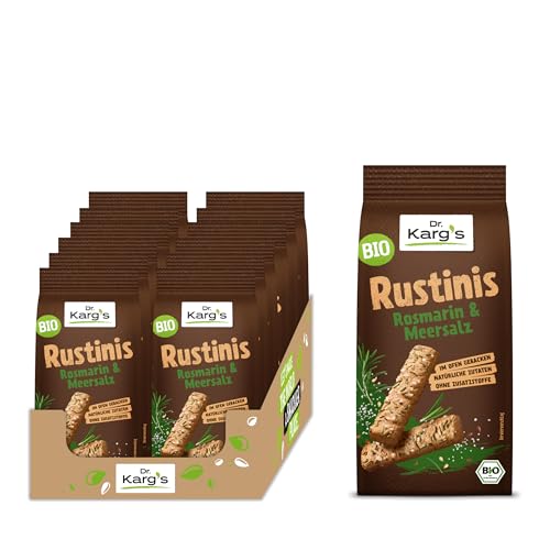 Dr. Karg’s BIO Rustinis Vollkorn-Knabberei Rosmarin & Meersalz - knusprig, vegan, Knuspergebäck aus Dinkelvollkorn, würzigem Rosmarin, ofengebacken, ohne Zusatzstoffe, 12x125g von Dr Karg