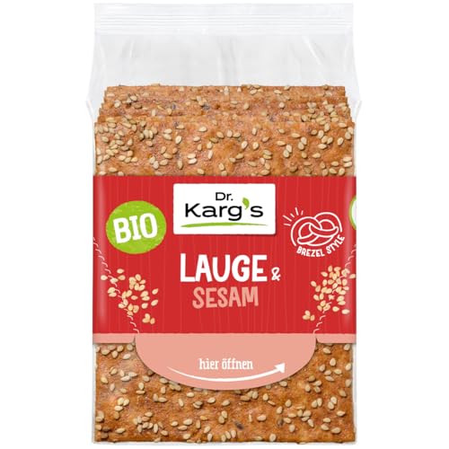 Dr. Karg’s BIO Knäckebrot Lauge & Sesam – dünn knusprig, vegan, Brezel-Style, mit nussigem Sesam, reich an Ballaststoffen, 100% Vollkorn & natürlichen Zutaten, 12x200g von Dr Karg