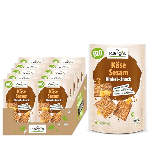 Dr. Karg’s BIO Dinkel-Snack Käse Sesam - knusprig, vegetarisch, Snack mit nussigem Sesam und Käse, reich an Ballaststoffen, Dinkelvollkorn & ohne Zusatzstoffe, 10x110g von Dr Karg