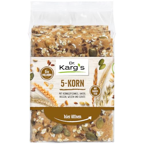 Dr. Karg’s Knäckebrot 5-Korn - knusprig, vegan, mit Hafer, Dinkel, Roggen, Weizen & Gerste, reich an Ballaststoffen, mit Sauerteig & ohne Zusatzstoffe, 10x200g von Dr Karg