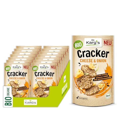 Dr. Karg’s glutenfreier Cracker Cheese & Onion in Bio Qualität – Emmentaler & Zwiebel, im Ofen gebacken, natürliche Zutaten, vegetarisch & ohne Geschmacksverstärker, 14x85g von Dr Karg