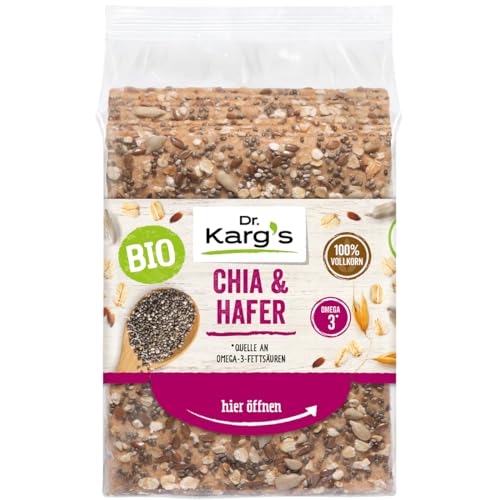 Dr. Karg’s BIO Knäckebrot Chia & Hafer - knusprig, vegan, mit Chia-Samen & Haferflocken, reich an Ballaststoffen, 100% Vollkorn & ohne Zusatzstoffe, Quelle an Omega-3 , 10x200g von Dr Karg