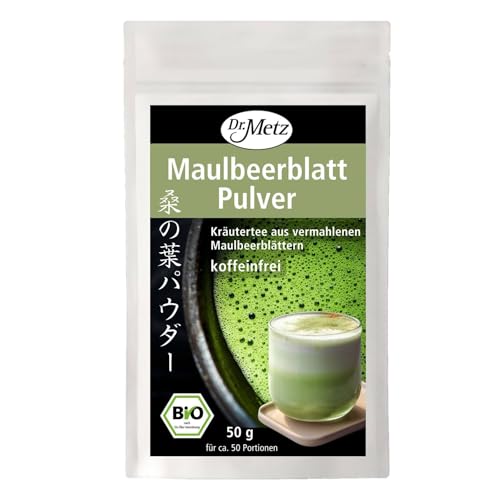 Bio Maulbeerblatt-Pulver, die koffeinfreie Matcha-Alternative • Japanischer Kräutertee aus vermahlenen Maulbeerblättern von Dr. Metz