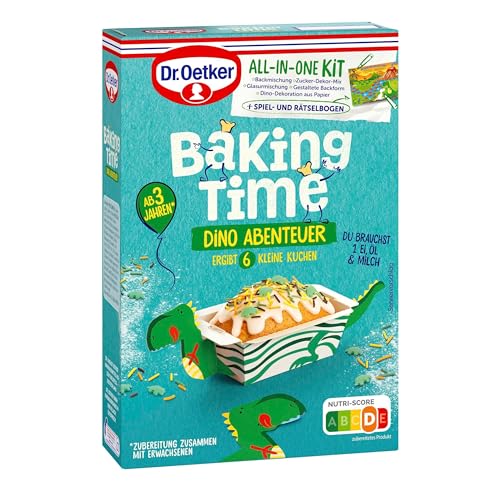 Dr. Oetker Baking Time Dino Abenteuer 4er Pack, 4 x 303 g, ab 3 Jahren, jeweils 6 kleine Kuchen, Backmischung inkl. Spiel- und Rätselbogen von Dr. Oetker