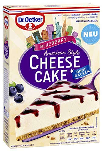 Dr. Oetker Cheesecake American Style Blueberry, 335 g, Backmischung mit gelingsicherer Zubereitung, mit fruchtiger Blaubeersoße, ohne Backen von Dr. Oetker