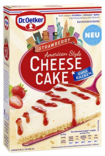 Dr. Oetker Cheesecake American Style Strawberry, 320 g, Backmischung mit gelingsicherer Zubereitung, mit fruchtiger Erdbeersoße, ohne Backen von Dr. Oetker