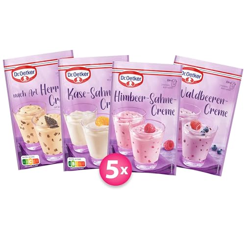 Dr. Oetker Creme Desserts im 20er Probier-Set – Zubereitung ohne Kochen, Desserts in den Sorten Käse-Sahne-Creme, Himbeer-Sahne-Creme, Waldbeeren-Creme und nach Art Herrencreme von Dr. Oetker