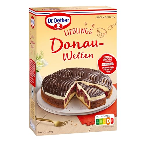 Dr. Oetker Donau-Wellen, 6er Pack (6 x 480 g Packung), Backmischung für Rührteig mit Kirschen, Creme & Glasur, cremig-fruchtiger Kuchen, einfache Zubereitung & gelingsicheres Backen von Dr. Oetker