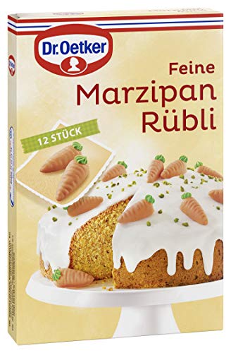 Dr. Oetker Feine Marzipan Rübli, 42 g, Halbrelief-Figuren in Möhrenform, Marzipan-Dekor zum Verzieren von Karottenkuchen, essbare Kuchen- & Tortendekoration von Dr. Oetker