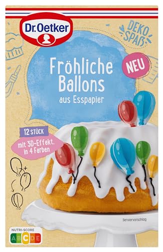 Dr. Oetker Fröhliche Ballons aus Esspapier, Tortendeko essbar: Bunte 3D-Luftballons als essbare Tortendeko, Kuchendeko und Co., 1 x 12 Stück von Dr. Oetker