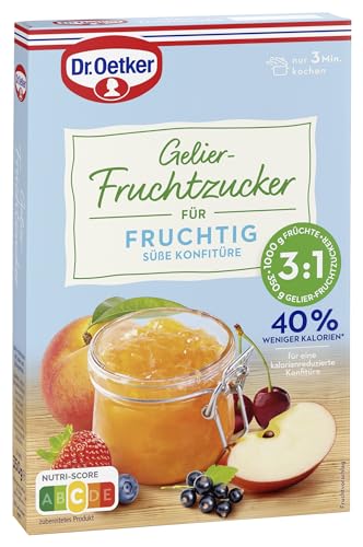 Dr. Oetker Gelier-Fruchtzucker, 6 x 350 g, Gelier-Fruchtzucker mit Zucker und Süßungsmitteln, zum Selbermachen von Konfitüren, Marmeladen & Gelees, fruchtig süß, 40% weniger Kalorien, vegan von Dr. Oetker