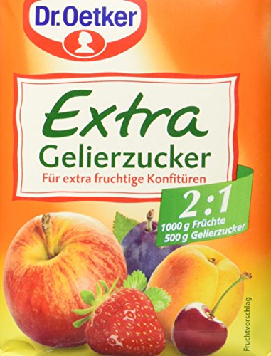 Dr. Oetker Gelierzucker Extra 2:1, 500 g, fertiger Gelierzucker, zum Selbermachen von Konfitüren, Marmeladen & Gelees, für extra Fruchtigkeit & weniger Süße, vegan von Dr. Oetker