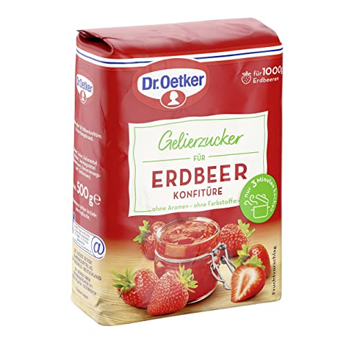 Dr. Oetker Gelierzucker für Erdbeer Konfitüre, 500 g, fertiger Gelierzucker, zum Selbermachen von Konfitüren & Gelees aus Erdbeeren, vegan von Dr. Oetker