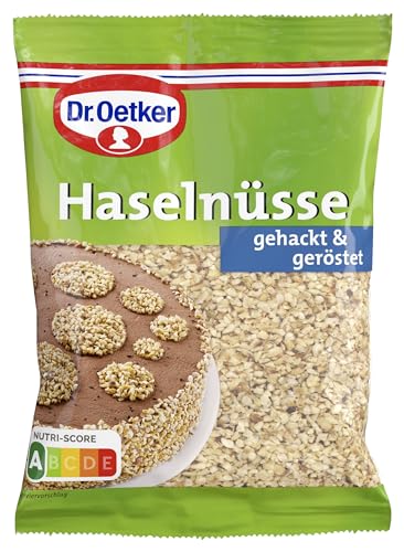 Dr. Oetker Haselnüsse gehackt 5er Pack, 5 x 100 g Beutel, geröstete und zerkleinerte Haselnüsse, zum Backen und Dekorieren von Kuchen, Torten & Desserts, verzehrfertig, vegan von Dr. Oetker