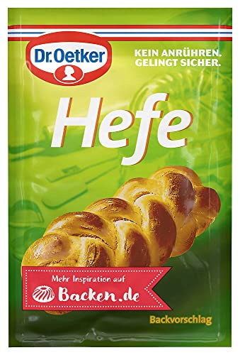 Dr. Oetker Hefe 4 x 7 g – Ein herrlich lockerer Hefeteig entsteht aus der Dr. Oetker Trockenhefe, die Teige bis zu 500 g Weizenmehl lockert und sich damit zum Backen von Kuchen und Broten eignet. von Dr. Oetker