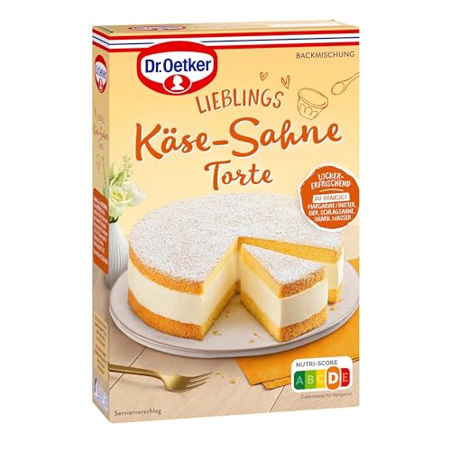 Dr. Oetker Käse-Sahne Torte, 4 x 385 g, Backmischung für eine sahnige, locker-erfrischende Käsetorte, einfaches & gelingsicheres Backen von Dr. Oetker