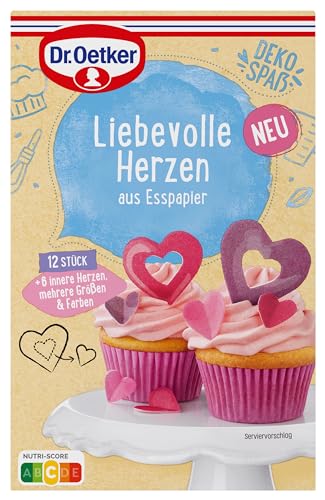 Dr. Oetker Liebevolle Herzen aus Esspapier, Essbare: Herzen mit 3D- Effekt als Muffin Deko, Cupcake Deko und Co., 1 x 12 Stück von Dr. Oetker