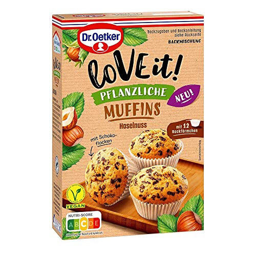 Dr. Oetker LoVE it! Pflanzliche Muffins Haselnuss, 410 g vegane Muffin-Backmischung für leckeren Genuss mit feiner Haselnuss-Note von Dr. Oetker