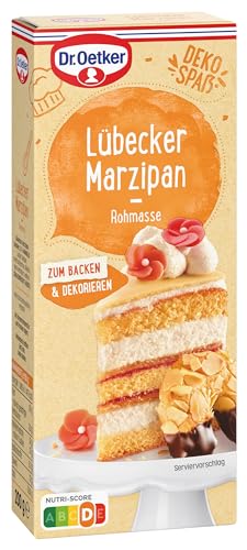 Dr. Oetker Lübecker Marzipan Rohmasse, 5 x 200 g, Marzipan-Rohmasse mit 53% Mandeln, zum Backen und Dekorieren von Torten, Kuchen & Gebäck, Qualität aus Lübeck, vegan von Dr. Oetker