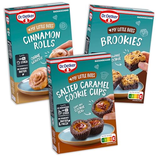 Dr. Oetker MY LITTLE BITES 3er Probier-Set, 1 x Salted Caramel Cookie Cups, 1 x Brookies, 1 x Cinnamon Rolls, Backmischungen von Dr. Oetker