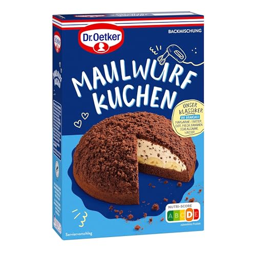 Dr. Oetker Maulwurf Kuchen 4er Pack, 4 x 435 g, Backmischung für Rührkuchen mit Sahnecreme, Schokoladenflocken & Banane, gelingsicheres Backen, wie traditionell gebacken von Dr. Oetker