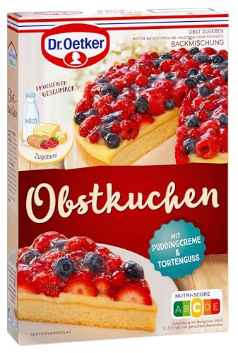 Dr. Oetker Obstkuchen Backmischung 6er Pack, Backmischung für einen leckeren Obstkuchen inklusive Backmischung für den Teig, Puddingcreme und Tortenguss (6 x 290g) von Dr. Oetker