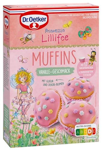 Dr. Oetker Prinzessin Lillifee Muffins 7er Pack, Muffin Backmischung für 12 Muffins mit Muffin Glasur, Dekor-Blumen & Papierförmchen (7 x 397g) von Dr. Oetker