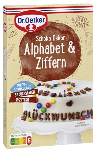 Dr. Oetker Schoko Alphabet u. Ziffern, 58 g, essbare Tortendeko, Schoko ABC zum Verzieren von Kuchen & Torten, Buchstaben und Zahlen aus Milchschokolade von Dr. Oetker