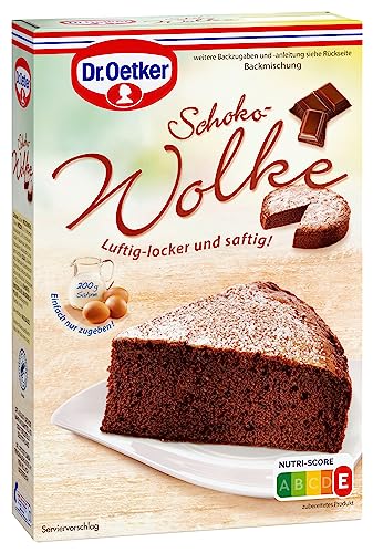 Dr. Oetker Schoko-Wolke, 4 x 455 g, Backmischung für besonders luftig-lockeren Schokoladenrührkuchen, zum Zubereiten von besonders lockerem und saftigem Schokokuchen mit Dekorzucker von Dr. Oetker