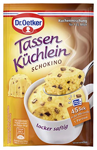 Dr. Oetker Tassenküchlein Schokino 12er Pack, Kuchenmischung für ein Küchlein in der Tasse, mit Vanille-Geschmack & mit Schokoladenstückchen, für die Mikrowelle, einfach zubereitet, vegetarisch von Dr. Oetker