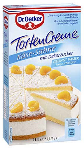 Dr. Oetker Tortencreme Käse-Sahne mit Dekorzucker, 11er Pack (11 x 150g), ein echter Klassiker ist die Käse-Sahne Torte, die mit der Creme einfach zu backen ist und köstlich schmeckt von Dr. Oetker