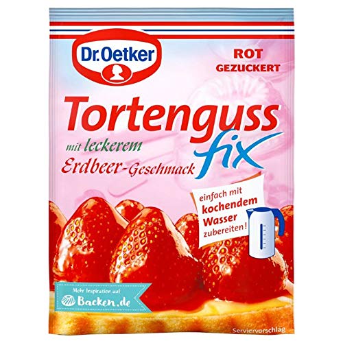 Dr. Oetker Tortenguss fix Erdbeer-Geschmack, 50 g, festigender Guss mit Aroma für Obstkuchen & Torten, mit Erdbeer-Geschmack, für schnelles und einfaches Anrühren von Dr. Oetker