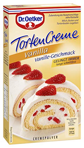 Dr. Oetker Tortencreme Vanilla 140 g – Verwirklichen Sie Ihren persönlichen Tortentraum mit der Dr. Oetker Tortencreme Vanilla, die allen Torten mit Creme einen leckeren Geschmack nach Vanille verleiht. von Dr. Oetker