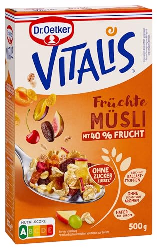 Dr. Oetker Vitalis Früchtemüsli, Müsli für Frühstück & Zwischendurch, hervorragend mit Milch, Joghurt oder Obst, 4er Packung (4 x 500g) von Dr. Oetker