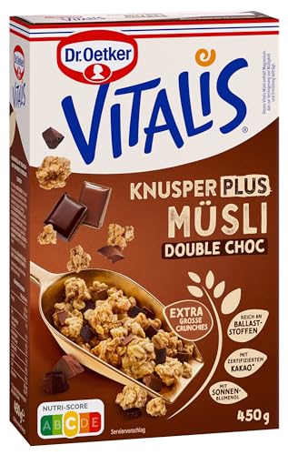 Dr. Oetker Vitalis KnusperPlus Double Chocolate, Knuspermüsli mit Vollmilch- und feinherber Schokolade, 7er Packung (7 x 450g) von Dr. Oetker