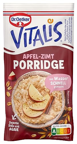 Dr. Oetker Vitalis Porridge Apfel-Zimt, 10 x 58 g, Mischung für Haferbrei mit Zimt-Note, schnell & einfach zubereitet, dezente Süße aus Agave, Idee fürs Frühstück von Dr. Oetker