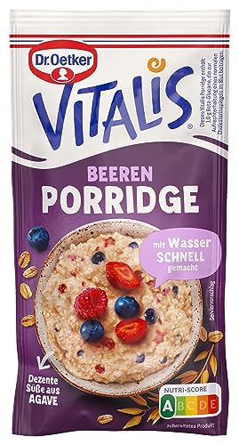 Dr. Oetker Vitalis Porridge Beeren, 10 x 56 g, Mischung für Haferbrei mit roten Früchten, schnell & einfach zubereitet, dezente Süße aus Agave, Idee fürs Frühstück von Dr. Oetker