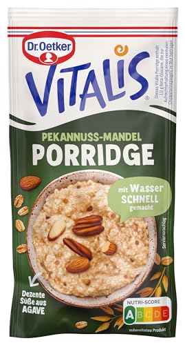 Dr. Oetker Vitalis Porridge Pekannuss-Mandel, 10 x 61 g, Mischung für nussigen Haferbrei, schnell & einfach zubereitet, dezente Süße aus Agave, Idee fürs Frühstück von Dr. Oetker