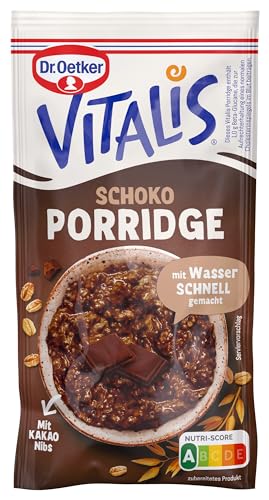 Dr. Oetker Vitalis Porridge Schokolade, 10 x 60 g, Mischung für Haferbrei mit Kakaonibs, schnell & einfach zubereitet, dezente Süße aus Agave, Idee fürs Frühstück von Dr. Oetker