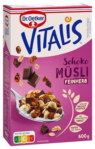 Dr. Oetker Vitalis Schoko Müsli feinherb, Führstücksmüsli mit Zartbitter-Schokolade und knusprigen Mandeln, 6er Pack (6 x 600 g) von Dr. Oetker