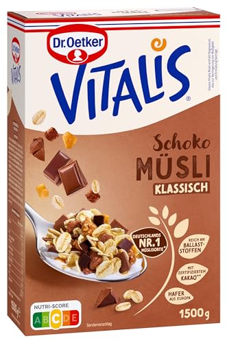 Dr. Oetker Vitalis Schoko Müsli klassisch: Großpackung Frühstücksmüsli mit Vollmilch- und Zartbitter-Schokolade, 4 x 1,5kg von Dr. Oetker