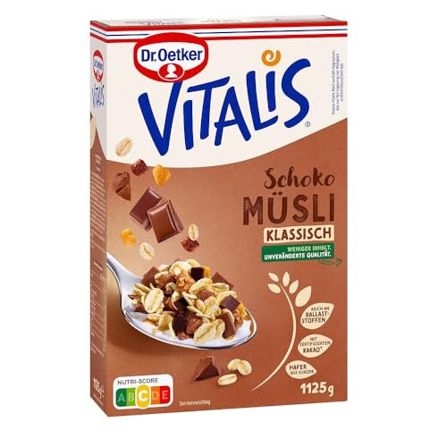 Dr. Oetker Vitalis Schoko Müsli klassisch: Großpackung Frühstücksmüsli mit Vollmilch- und Zartbitter-Schokolade, 4 x 1,5kg von Dr. Oetker