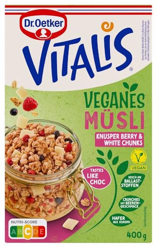 Dr. Oetker Vitalis Veganes Müsli Knusper Berry & White Chunks – Vitalis Müsli mit Granola Müsli, weißen Chunks und einer Beerenmischung 5er Pack (5 x 400g) von Dr. Oetker