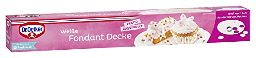 Dr. Oetker Weiße Fondant Decke, fertig ausgerollter Überzug, zum Umhüllen von Gebäck, Kuchen & Torten mit Ø 26 cm, ohne Backen, sofort gebrauchsfähig, vegan von Dr. Oetker