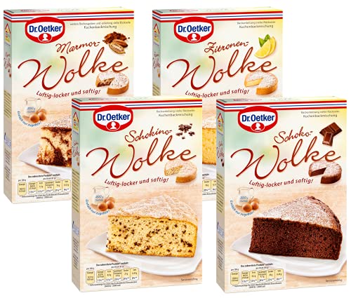 Dr. Oetker Wolke im 8er Probier-Set – Backmischungen für 2x Schoko-Wolke, 2x Zitronen-Wolke, 2x Schokino-Wolke, 2x Marmor-Wolke, für luftig-lockeren Kuchengenuss von Dr. Oetker