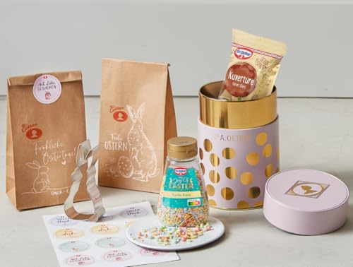 Dr. Oetker gefüllte Aroma-Dose Ostern, Geschenk-Set aus Kaffeedose, Streudekor, Kuvertüre, Ausstecher, Aufkleber und Kekstüten, Sammlerdose im Set als Geschenkidee von Dr. Oetker